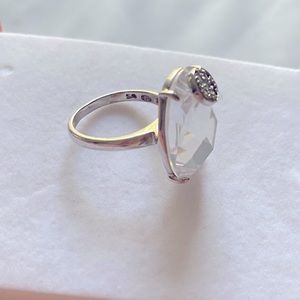 Crystal Quartz Oval Silver Ring with diamonds